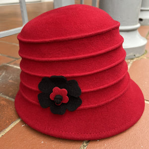 Wool Ridged Cloche Hat With Flower