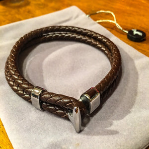 Brown Leather Platted Band Braclet