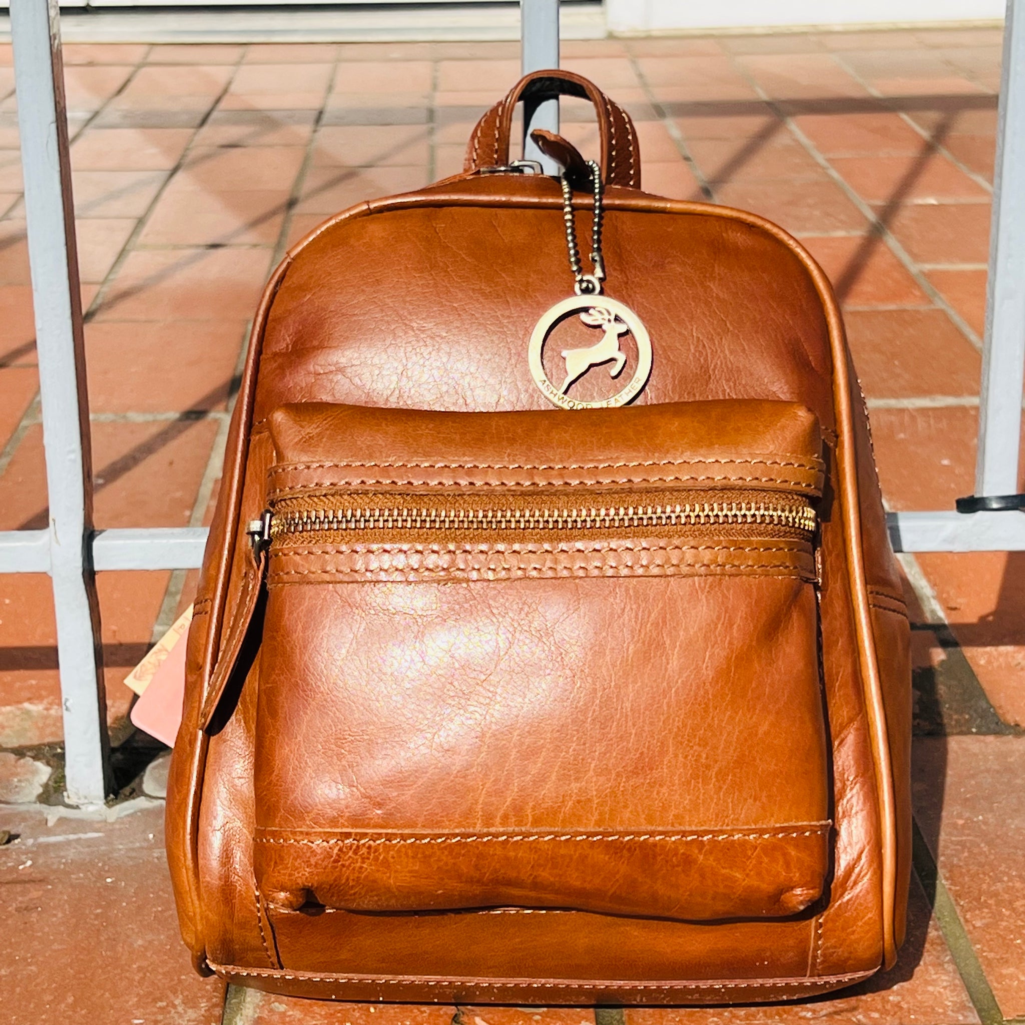 Leather Jasper Rucksack with Grab Handle