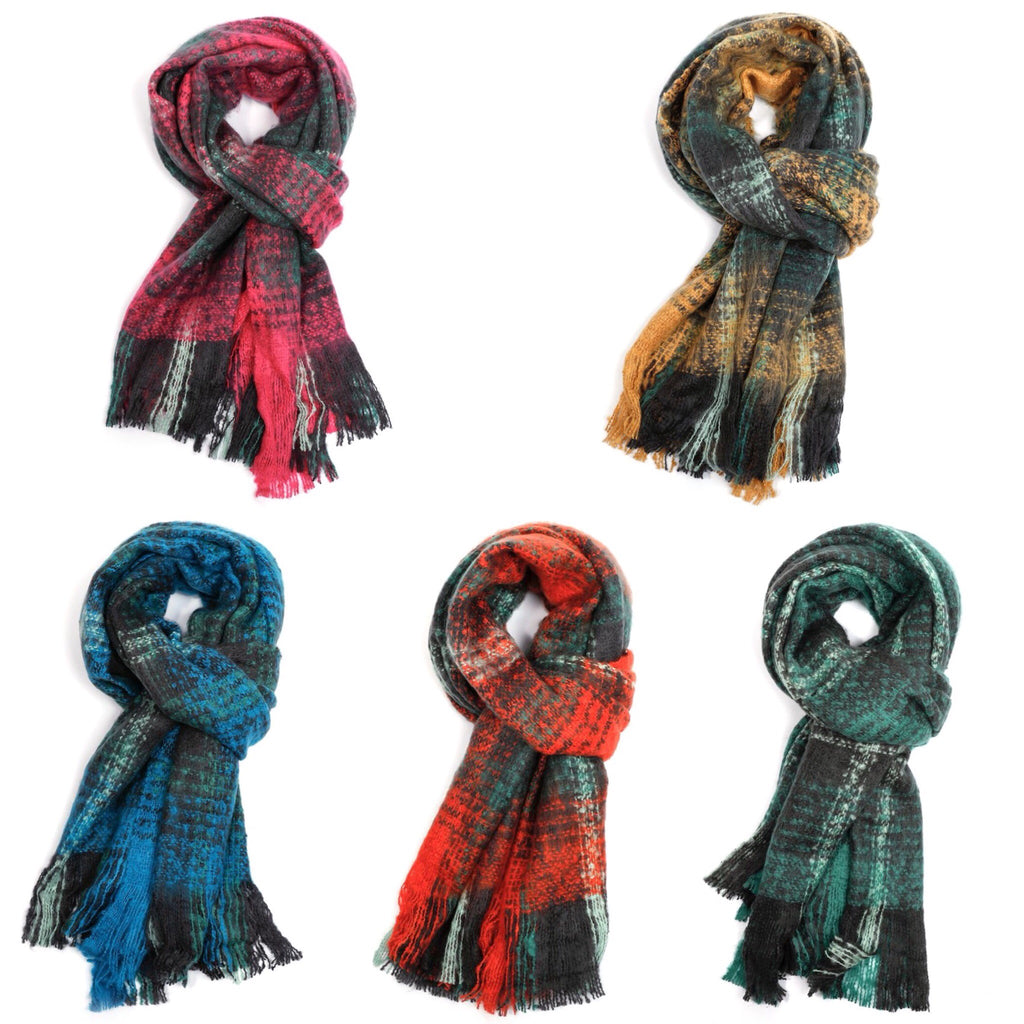 Thick Cosy Tartan Fringed Scarf