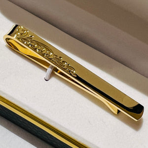 Gold Plated Tie Slide Floral Engraved