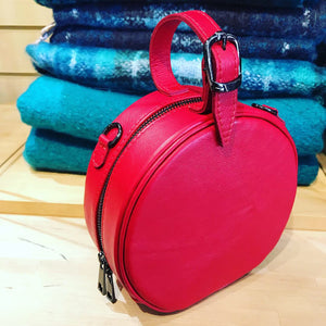 Red Italian leather round grab bag, hand bag