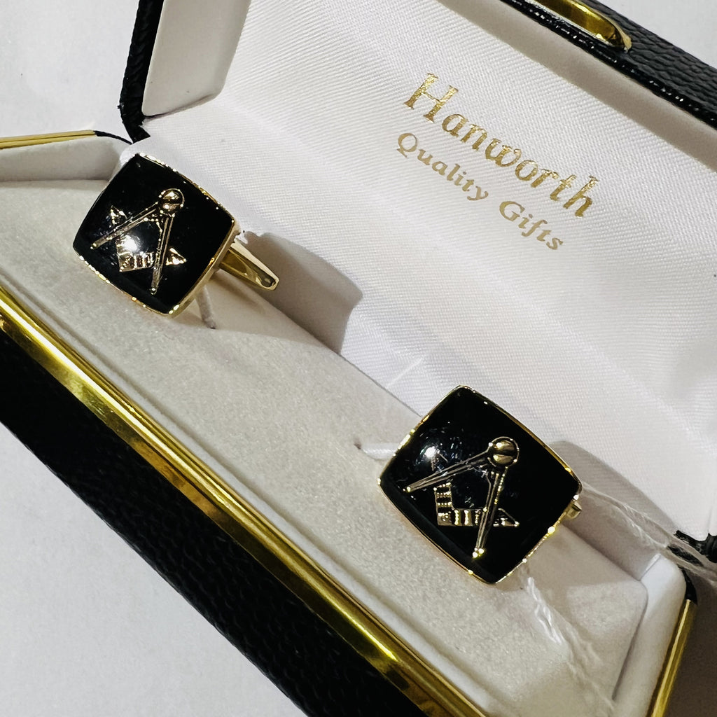 Masonic Square Cushion Cufflinks Black/Gold