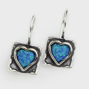 925 Sterling Silver Opal Heart on square back