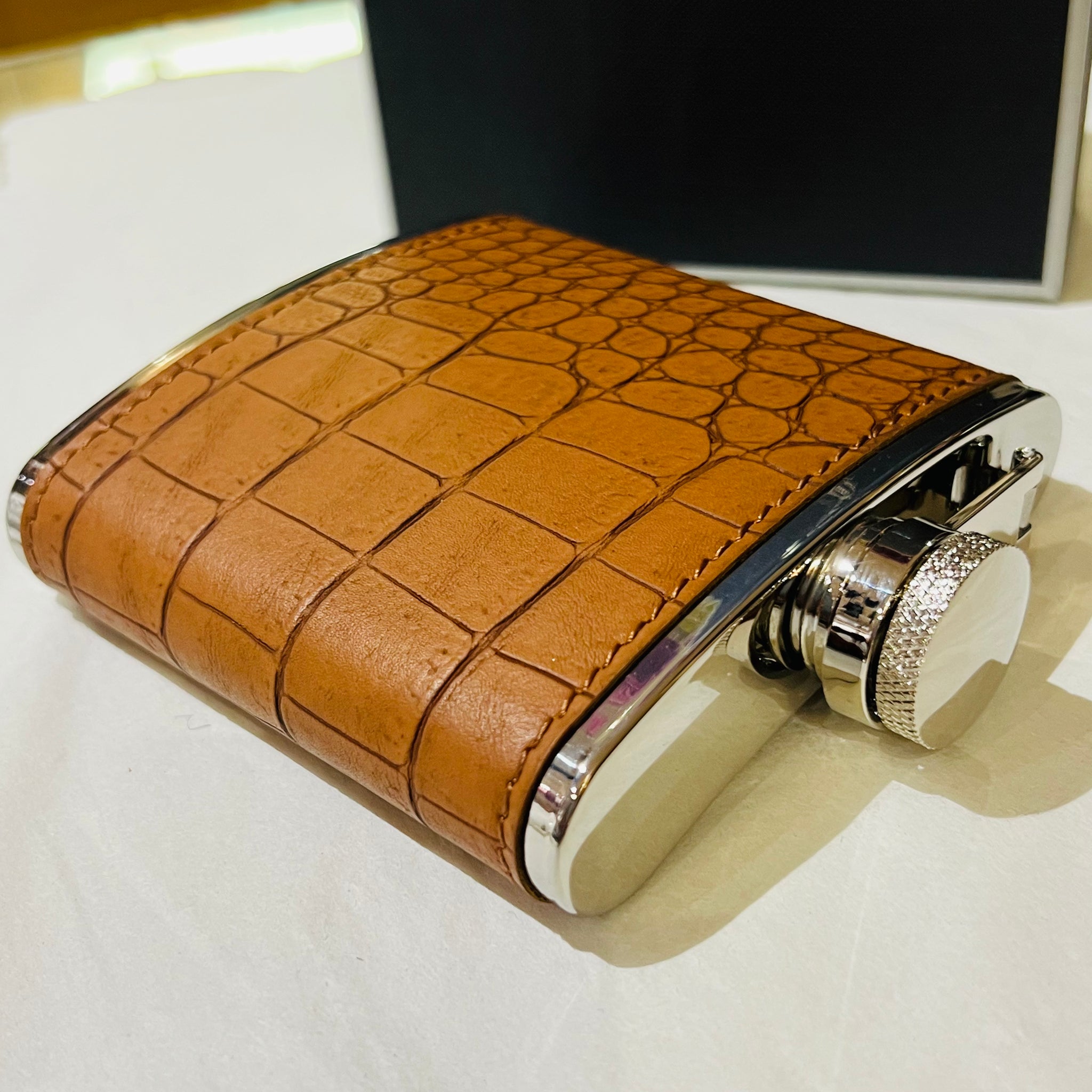 Hip Flask with Brown Leatherette Cover