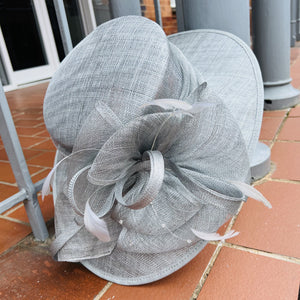 Steel Sinamay Large Brim Hat With Flower Bow