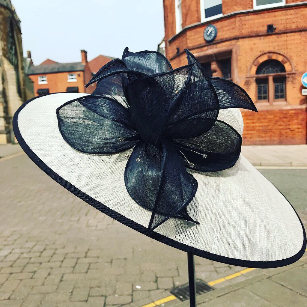 Sinamay wedding hat with flower