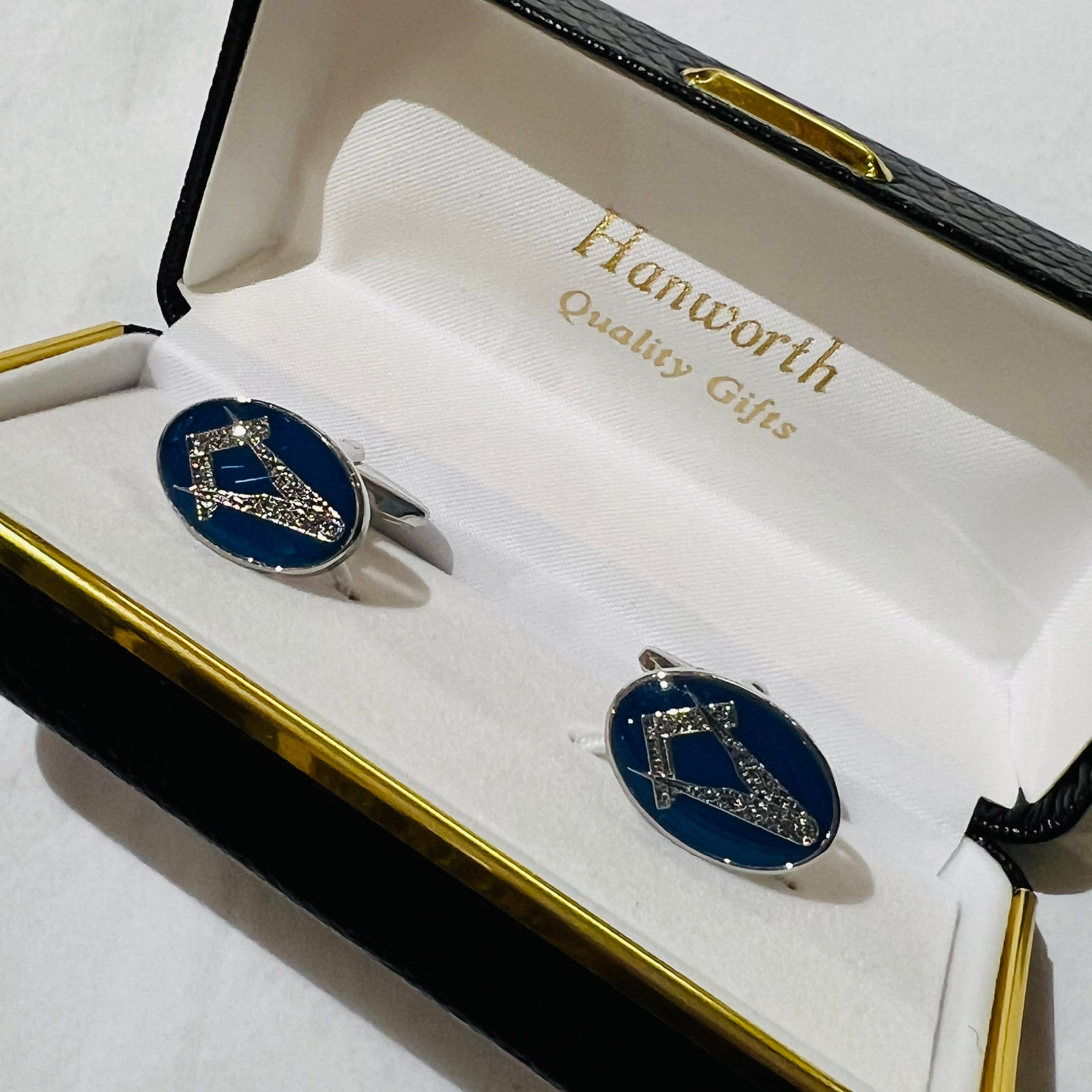 Masonic Oval Blue Silver Cufflinks