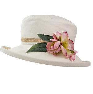 Vanessa Linen Boned Brim Cloche with Flower Trim