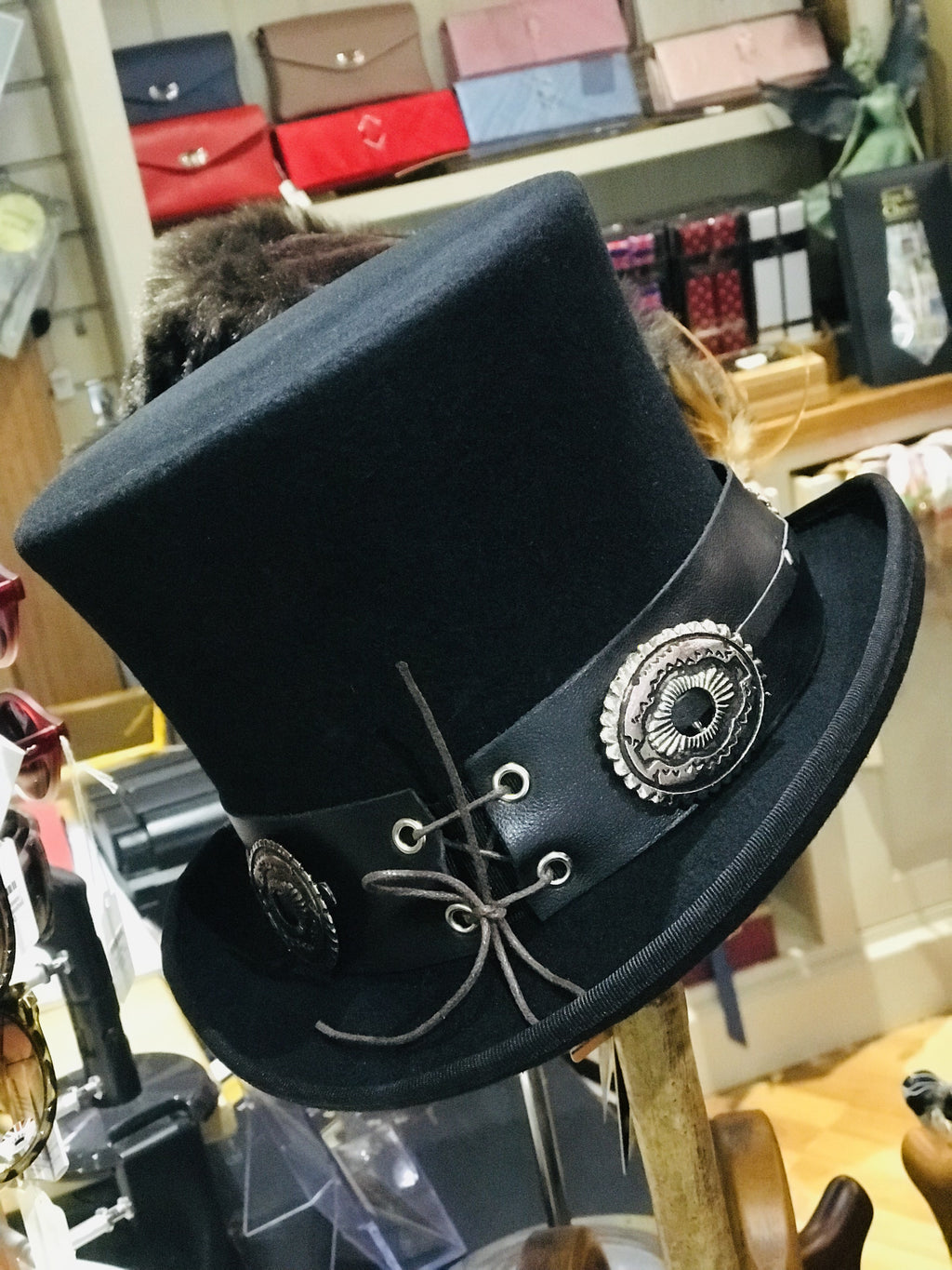 Black Wool Top Hat with Decorative Band