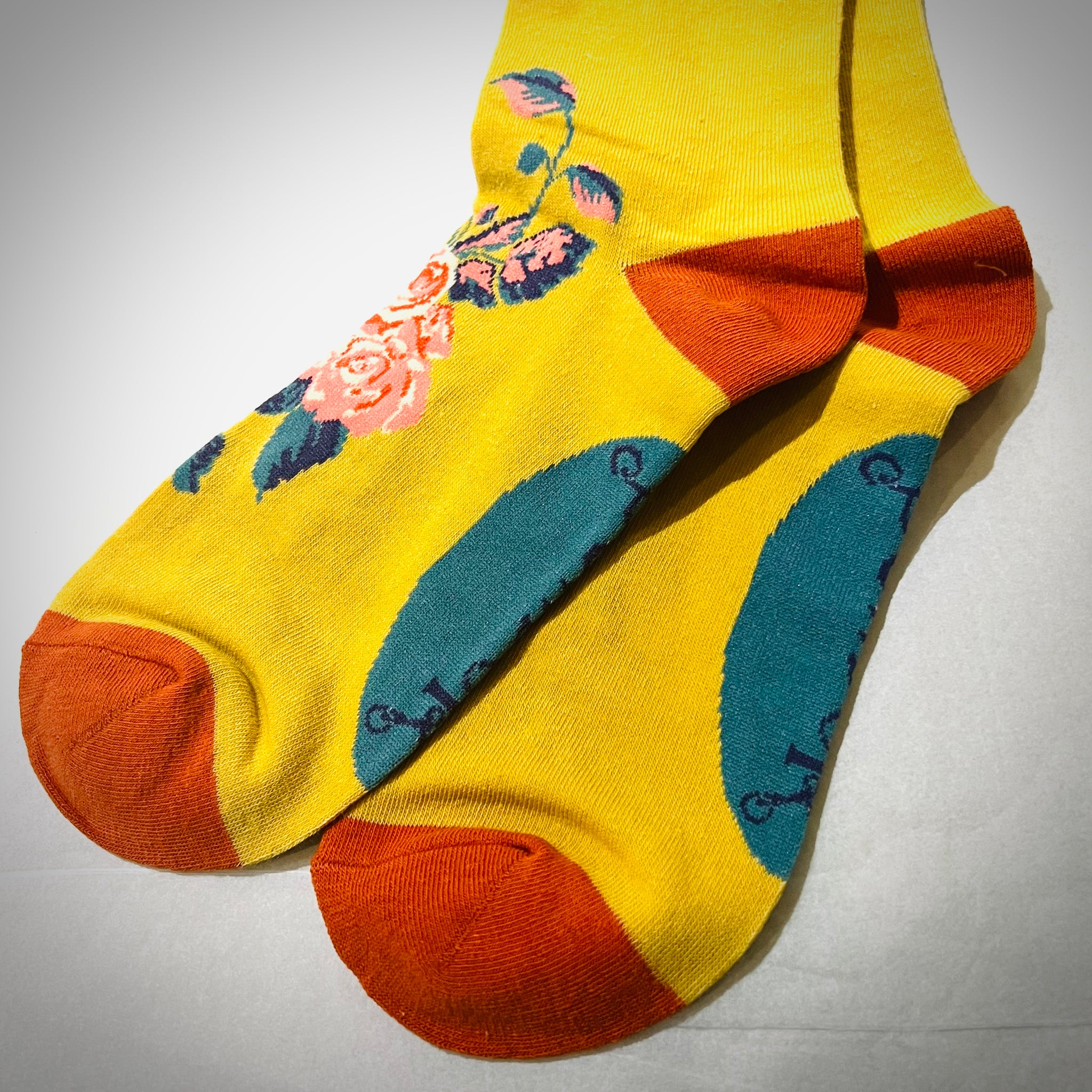 Knee High Socks - Mustard Floral Vines