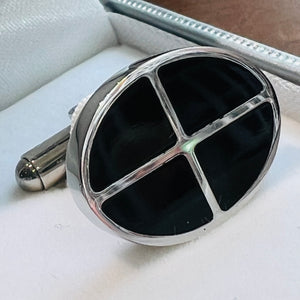 Cufflinks Oval Black Enamel Cross Design