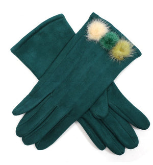 Suedette Gloves with Three Pom Poms