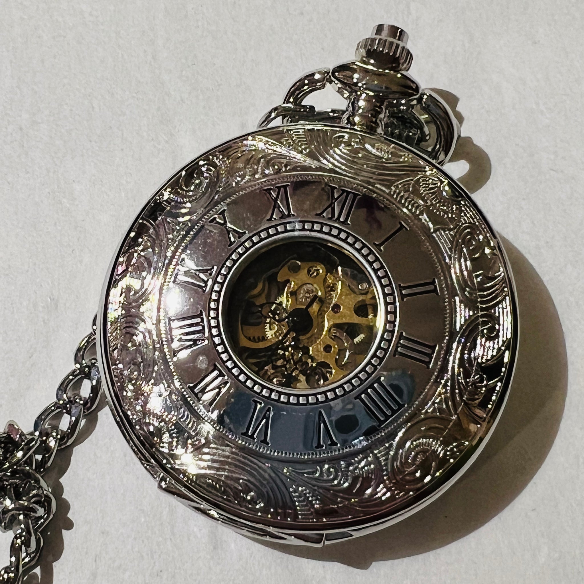 Patterned Steel Half Hunter Mechanical Watch