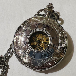 Patterned Steel Half Hunter Mechanical Watch