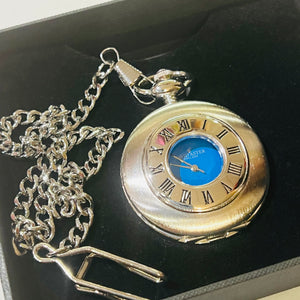 Stainless Steel Blue Half Hunter Pocket Watch