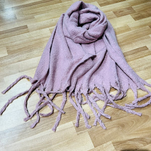 Cosy Long Fringed Pink Scarf