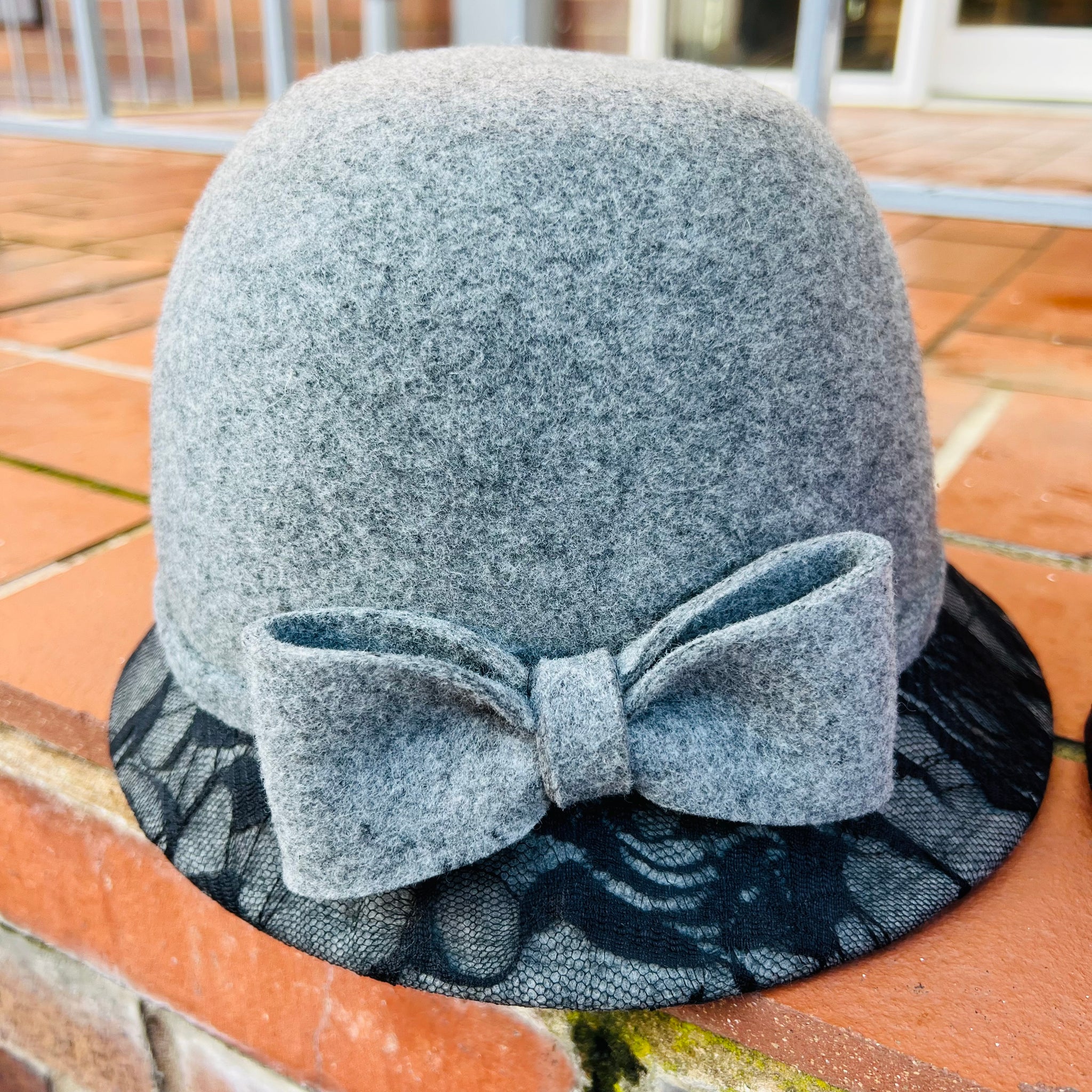 Wool Cloche Hat With Lace Covered Brim