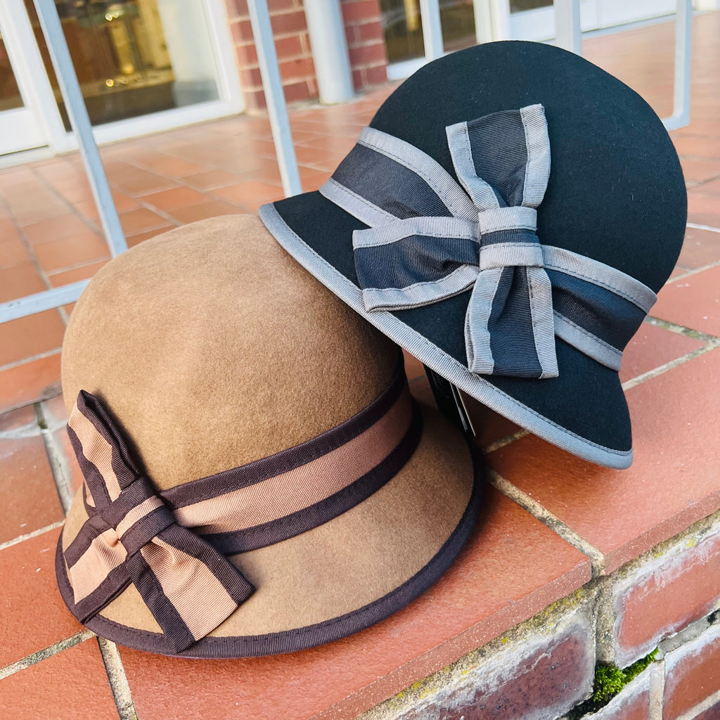 Wool Cloche Hat With Two Tone Bow