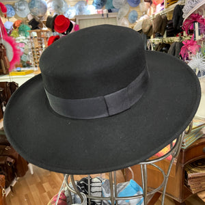 Extra Wide Brim Flat Top Black Fedora Hat