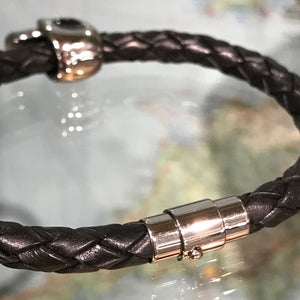 Leather Plait Bracelet with Skull Charm