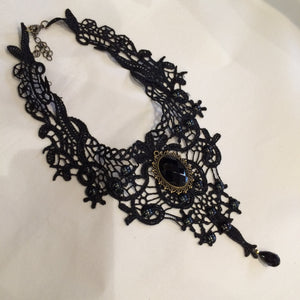 Black Victorian Lace Necklace With Gem