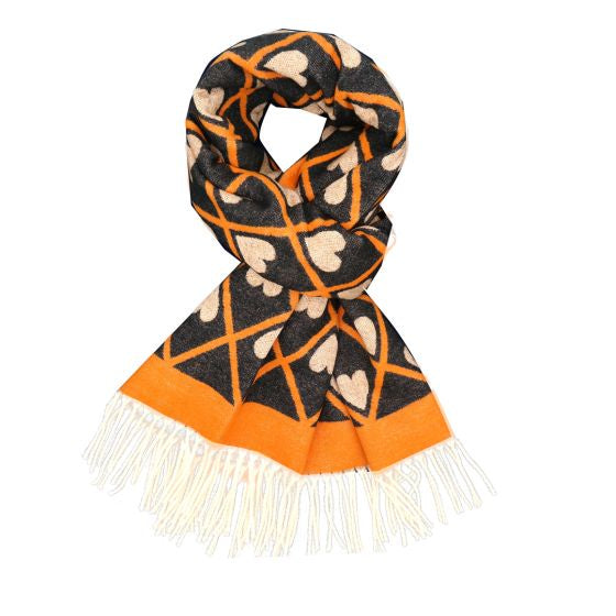 Scarf with fringe - boxed hearts
