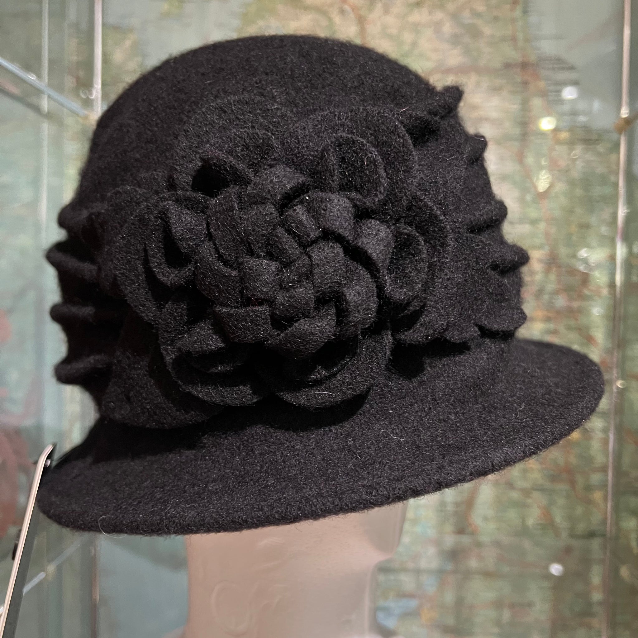 Soft Wool Felt Pull-On Cloche With Flower
