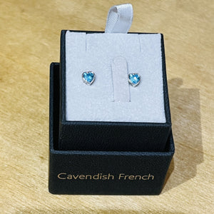 925 Silver Heart Blue Topaz CZ Stud Earrings