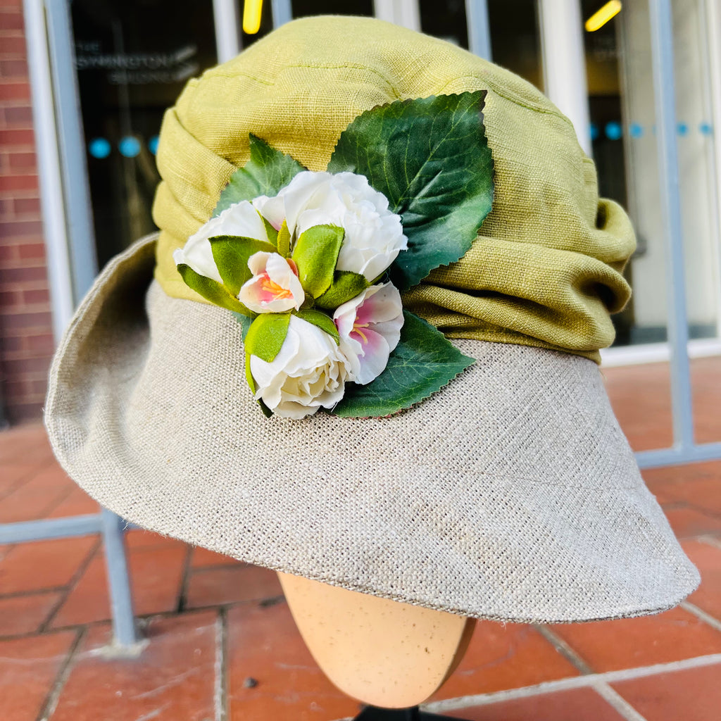 Josephine Linen Vintage Style Cloche with Roses