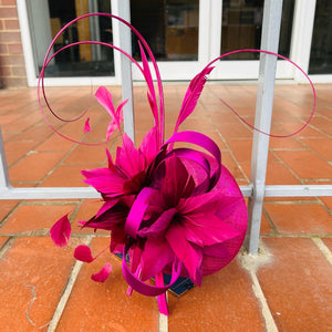 Round Sinamay Fascinator With Feather Flowers
