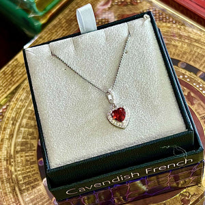 925 Silver Ruby Heart CZ Pendant On Chain