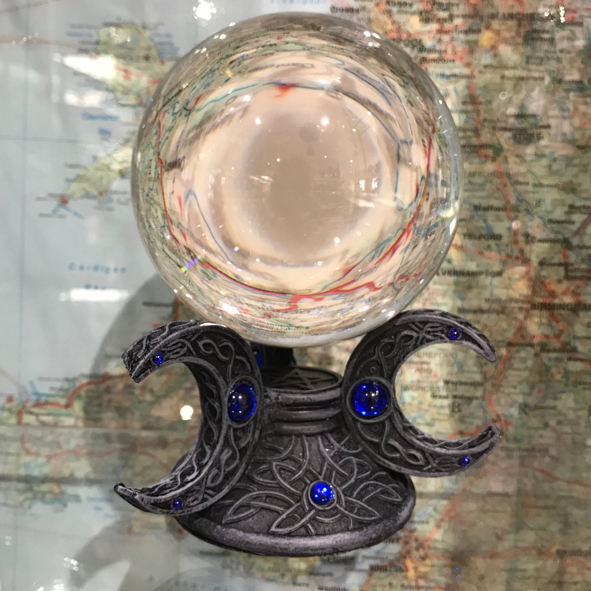 Celtic three moon crystal ball stand