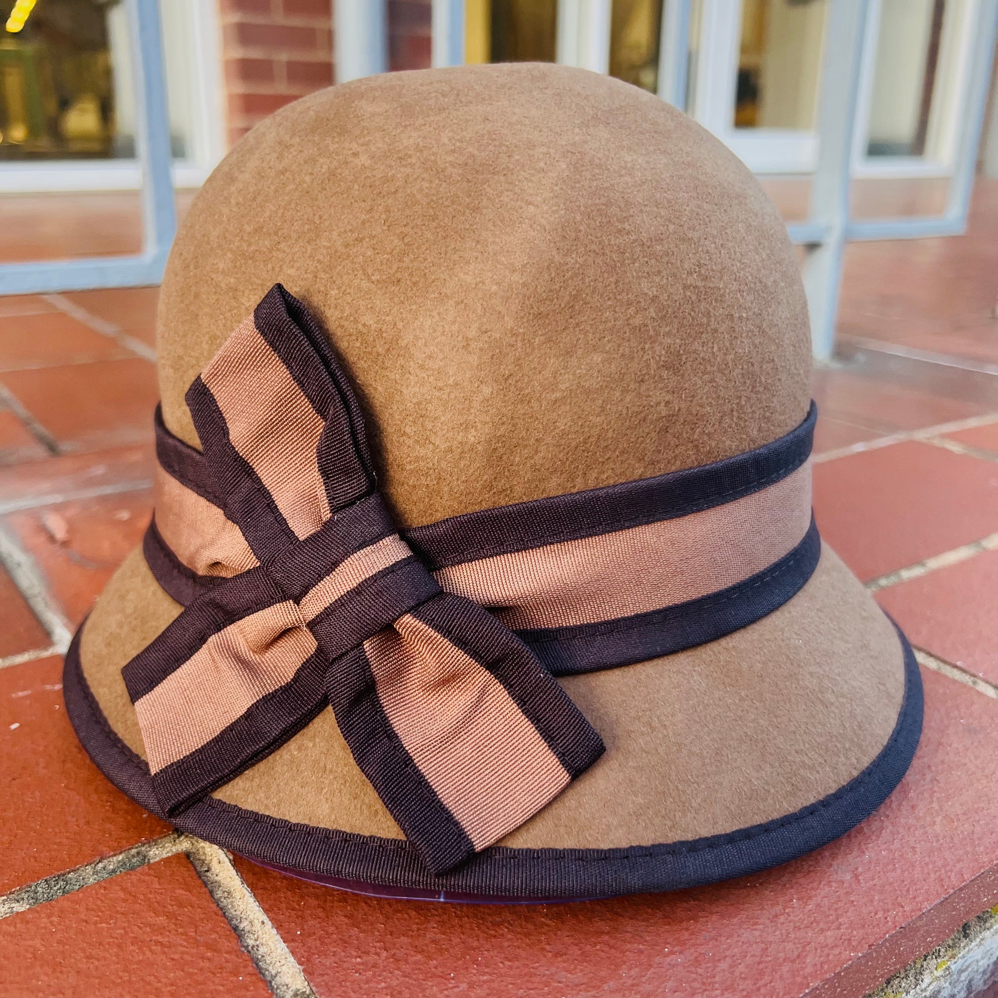 Wool Cloche Hat With Two Tone Bow