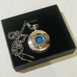 Stainless Steel Blue Half Hunter Pocket Watch