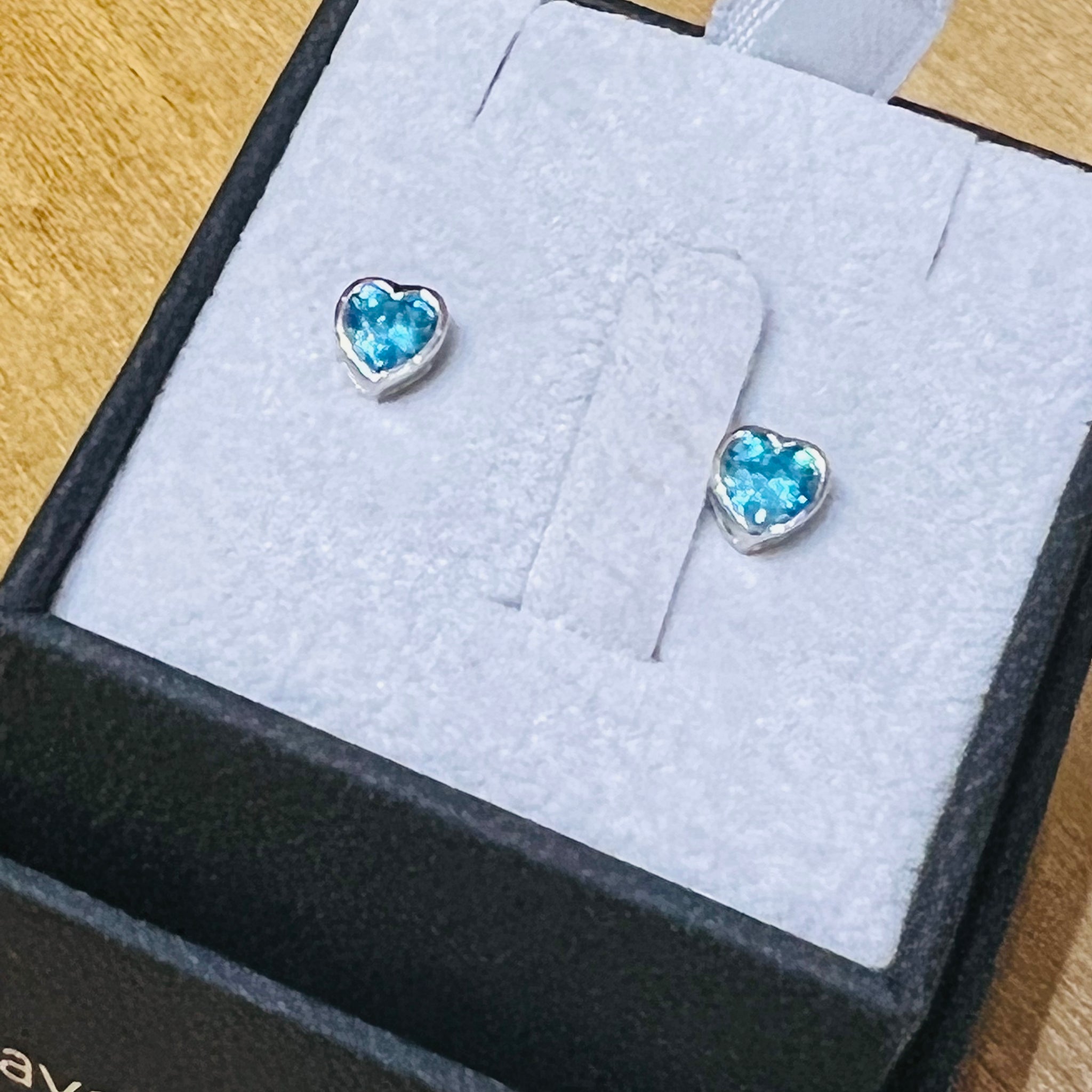 925 Silver Heart Blue Topaz CZ Stud Earrings