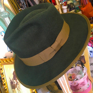 Fedora Olive Felt with ribbon