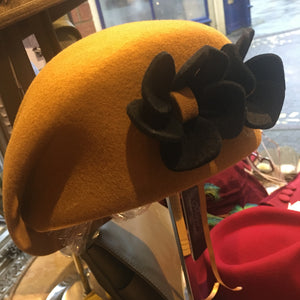 Wool Pillbox Hat with Two Felt Flowers