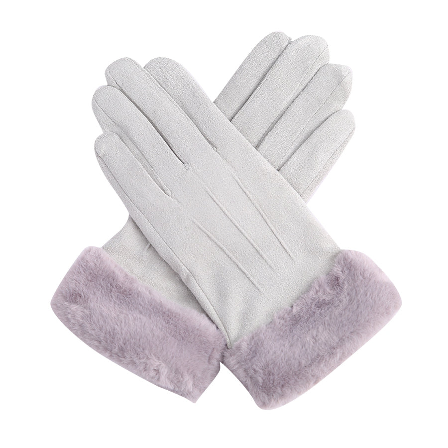 Babette Suedette Gloves with Faux Fur Cuff