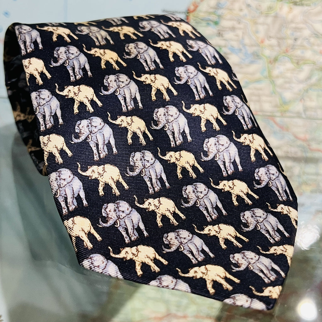 Silk Tie - Elephants Blue by Escada