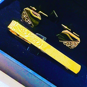 Gold Plated Cufflink and Tie Slide Set