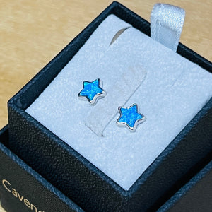 925 Silver and Opal Star Stud Earrings
