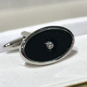 Cufflinks - Oval Black Enamelled with crystal