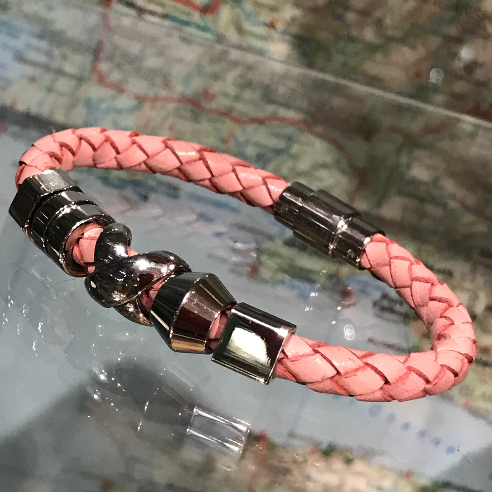 Leather Bracelet with Steel Cross