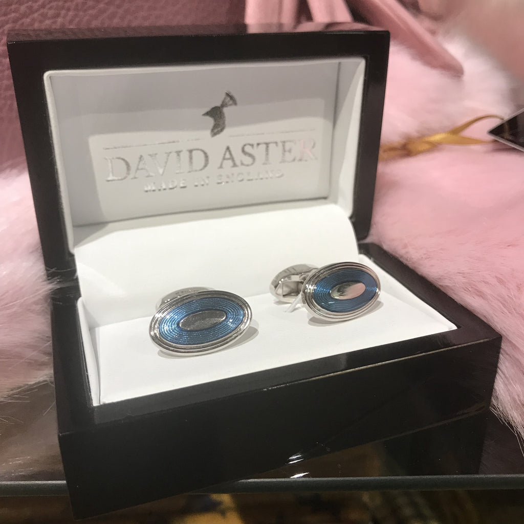 David Aster Cufflinks - Pale Blue Oval Ripple