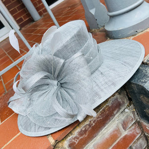 Steel Sinamay Large Brim Hat With Flower Bow