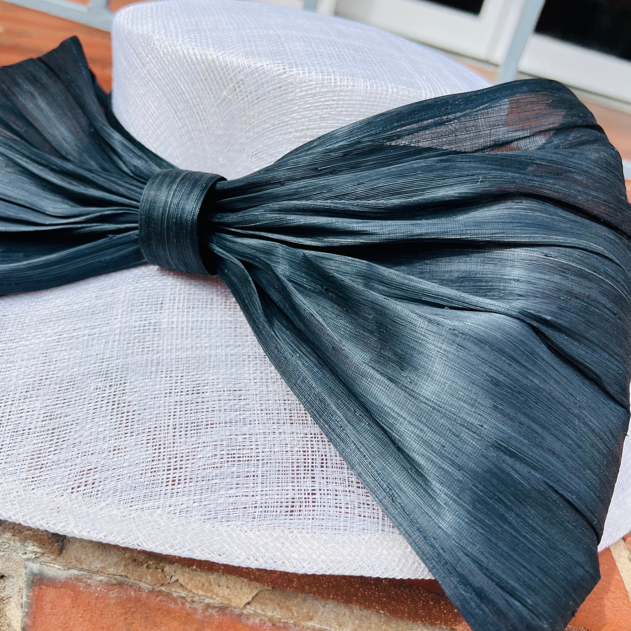 Wide Brim Ivory White Hat with Large Black Bow
