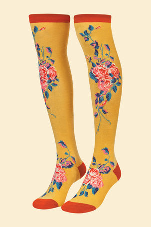 Knee High Socks - Mustard Floral Vines