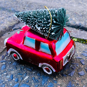 Bauble - Glass car with Christmas tree