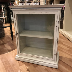White Painted Distressed Glass Fronted Cabinet